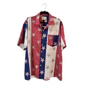Royaura Mens Button up American Flag Stars & Stripes 3XL Hawaiian Style Shirt